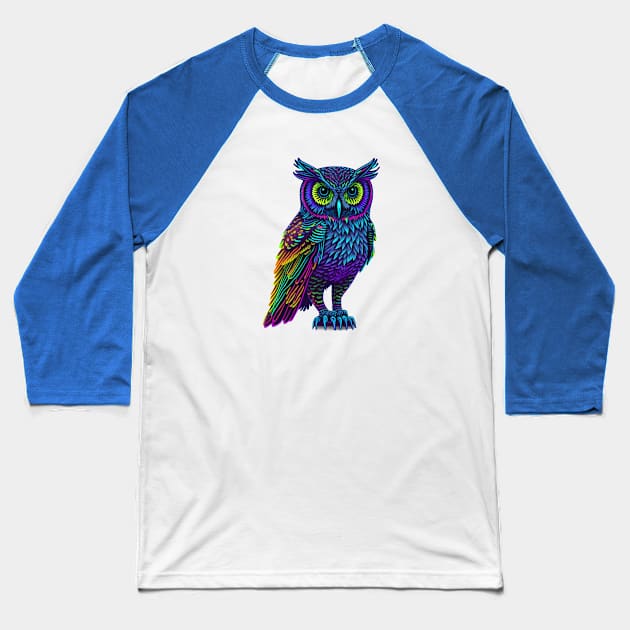 Holographic colorful cute Owl Baseball T-Shirt by halazidan